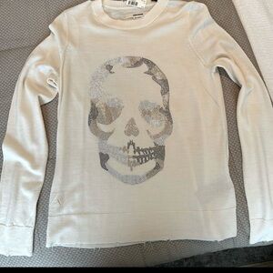 Zadig &Voltaire Miss Camo Skull Strass Sweater Womens XS Cream Long Sleeve New